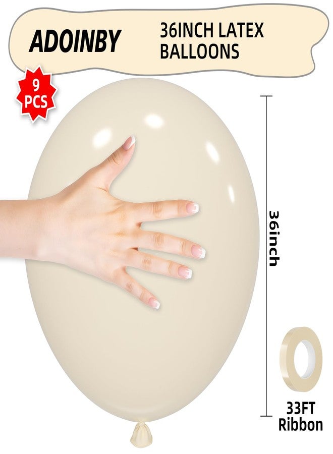 ADOINBY 36 Inch White Sand Balloons - 9Pcs Giant White Sand Balloons Jumbo Large Thick Big Cream Latex Balloons for Birthday Baby Shower Wedding Anniversary Gender Reveal Photo Shoot Party Decorations - Image 2